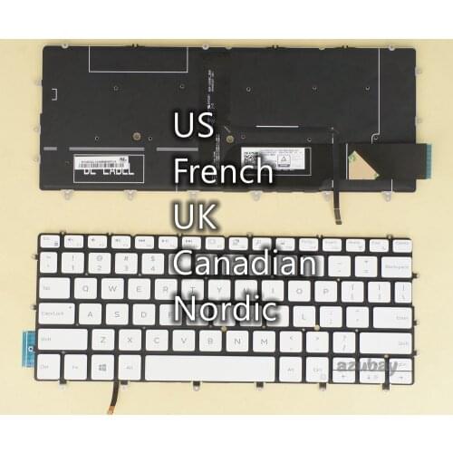 US French UK Canadian Nordic SD FI NW DN Keyboard for DELL XPS 9370 9380, XPS 13 7390, 0RMCR1 0GM4FH 0N3NG0 0KCT1W Backlit White