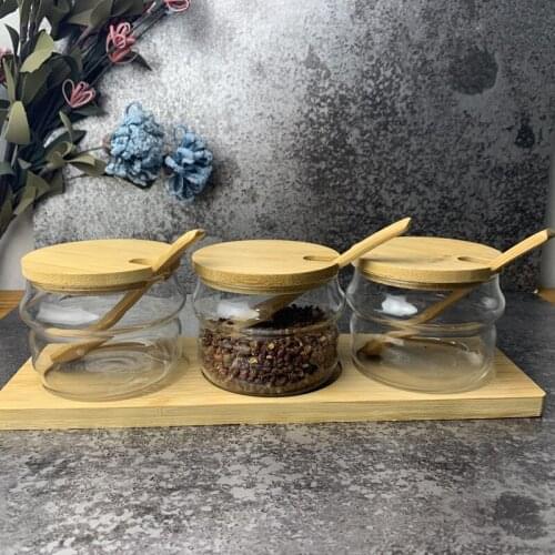 Kitchen glass seasoning jar set household glass seasoning box seasoning bottle high borosilicate glass salt seasoning jar