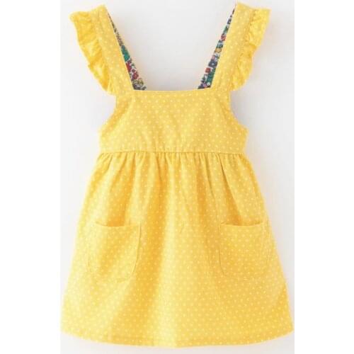 Little Maven Spring Autumn New Children Yellow Pocket Corduroy Suspender Elastic Knitted Cotton Girls Dots Casual Dresses