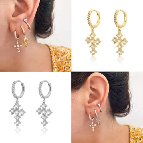 LOOXI Silver Gold Color Transparent Cross Dangle Charm Drop Earrings Piercing Zircon Ohrringe Jewelry Rock Punk Pendiente 2021