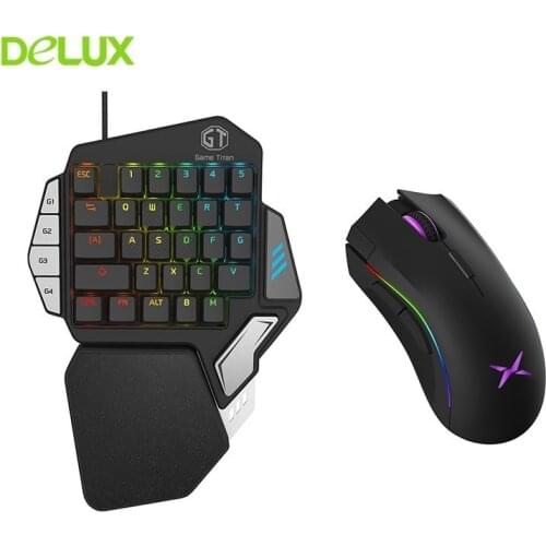 Delux T9X Single Hand Gaming Keyboard Mechanical Wired Ergonomic RGB Keyboards And Delux M625 PMW3360 Wired Gamer Mouse For PUBG