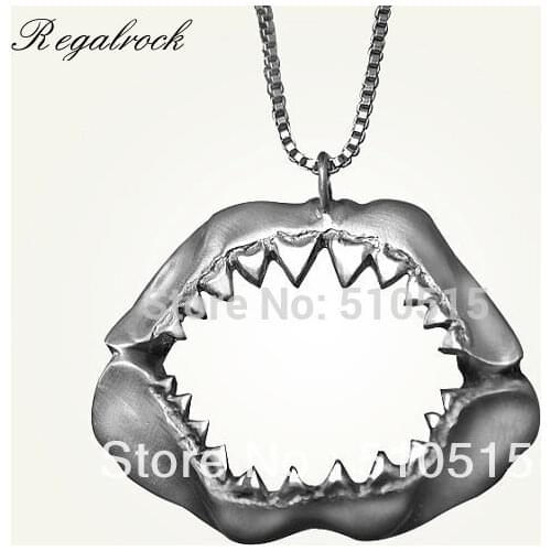 Regalrock Fashion Shark Jaw Tooth Shark Week Jaws Skull Great White Necklace NU-GOTH Jewelry