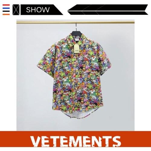 VETEMENTS Street trend vet short sleeve VTM witteming cartoon full print shirt for men and women