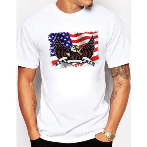 BLWHSA Men T-shirts USA Flag Eagle Design Round Neck Cotton Short Sleeve Fitness Hip Hop Tshirt Camiseta