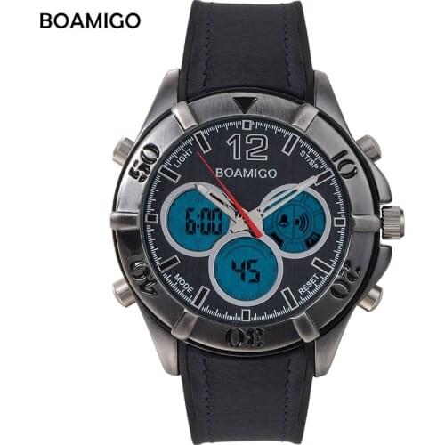 Men Sports Watches Analog Digital LED Quartz Watch Black Rrubber Band BOAMIGO Brand Retro Vintage Punk Wristwatches Reloj Hombre