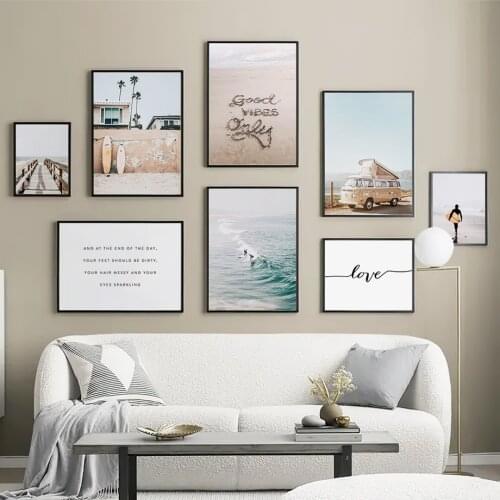 Sea Beach Palm Tree Surf Boy Wall Art Canvas Painting Nordic Posters And Prints Landscape Wall Pictures For Living Room Decor