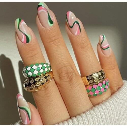 2021 New Trendy Colorful Sweet Candy Color Geometric Square Checkered Dripping Oil Ring for Women Fashion Chunky Jewelry Gifts