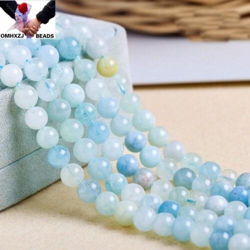 OMH Wholesale JD85 4 6 8 10 12mm Natural Jewelry DIY Making Bracelet Necklace Natural AAA Aquamarine Loose Spacer Round Beads