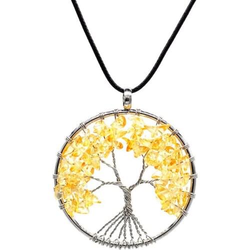 Chakra Tree of Life Necklace Pendant Natural Stone Chip Bead Handmade Wire Wrap Lapis Lazuli Opal Clear Crystal Women Jewelry