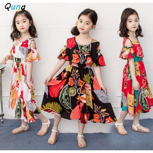 Summer Girls Dress Flower Print Casual Kids Dresses for Girl 3 4 5 6 7 8 9 10 11 12 Year Toddler Teens Children Princess Costume