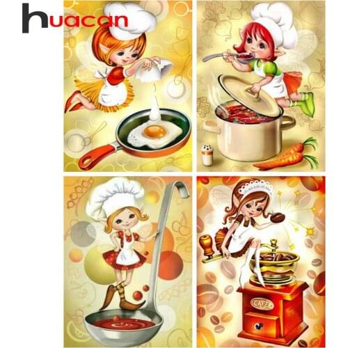 Huacan Full Diamond Embroidery Complete Kit Cartoon Diamond Painting New Square/Round Stones Fairy Chef Home Decoration