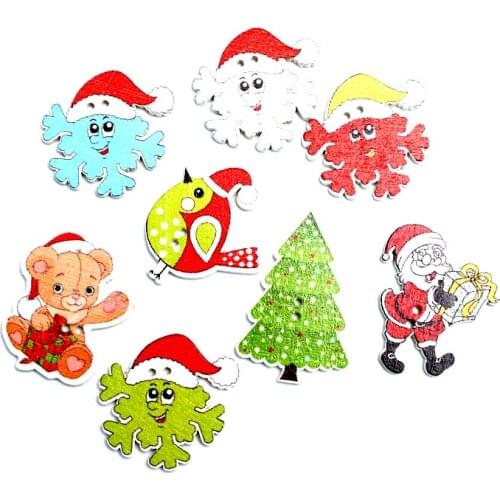 LF 50Pcs Mixed Christmas Wooden Buttons For Clothes Wood Decoration Craft Scrapbooking Sewing Needlework DIY Accessories
