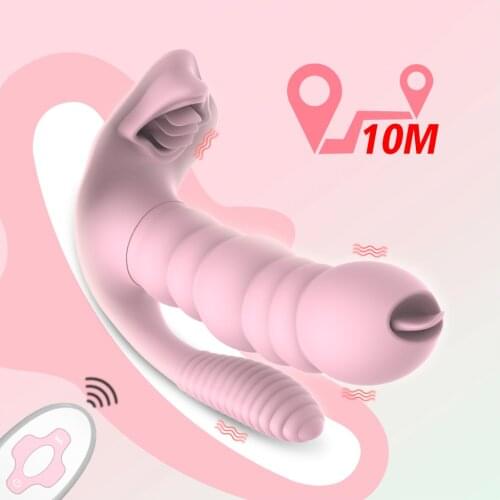 Pink Wireless Vibrator for Women Masturbator Licking&Sucking Dildo 3 in 1 Clitoris Stimulator Vagina Massage Erotic Sex Shop