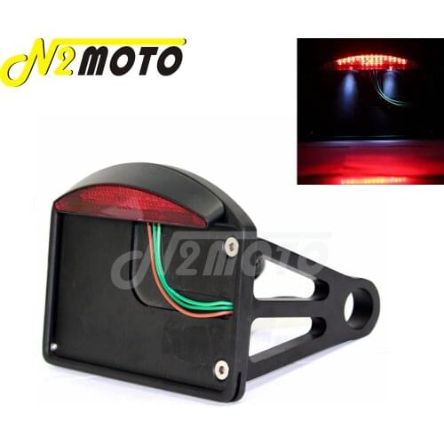 LED Motorcycle Black Rear Alex Side Mount Brake License Plate Lamp w/ Bracket for Harley Bobber Chopper Cafe Racer Taillight