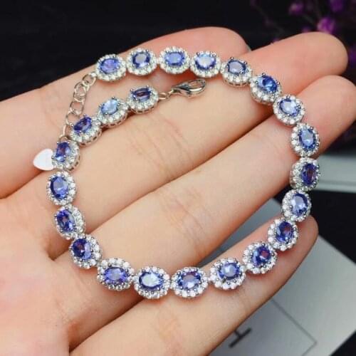 925 sterling silver inlaid with natural tanzanite bracelet 3 * 4 mm luxury birthday gift package