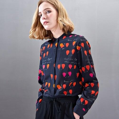 Womens Blouses and Tops Silk navy red Floral long sleeveOffice Formal Casual Shirts Plus Large Size Spring Summer Sexy Femme