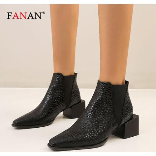 FANAN Womens Wild Sexy Chelsea Boots Autumn Winter Casual Western Ankle Boots Women Snake Short Cossacks Boots High Heels Shoes