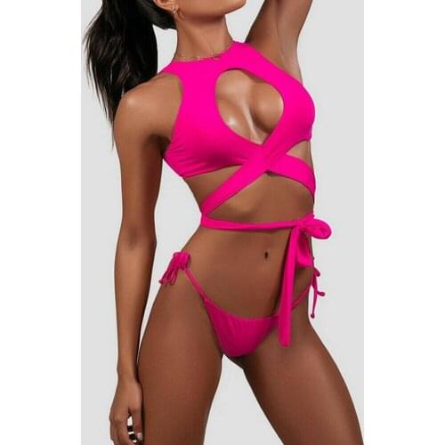 2019 New Women Bandage Hollow Bikini Sets Sexy Push-up Padded Bra Lace Up Bikini Swimsuit Swimwear Set Bathing Suit Beachwears