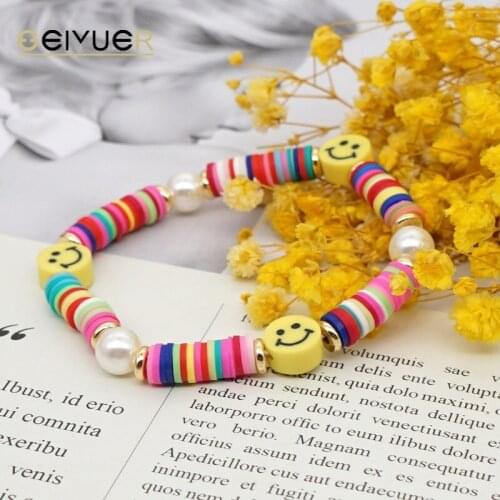 2021 Heishi Bracelet for Women Smile Face Charm Pulsera Polymer Clay Beaded Pearl Bracelets Trendy Summer Beach Party Jewelry