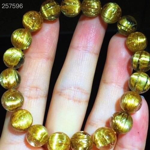 Genuine Natural Gold Rutilated Quartz Woman Titanium Bracelet 9.5mm Cat Eye Clear Round Beads Jewelry From Brazil AAAAAAA