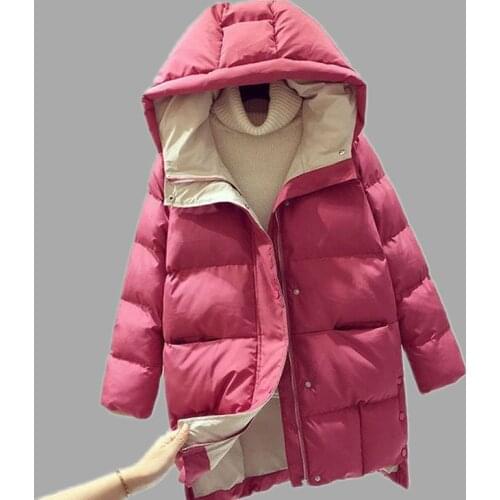 Womens Coat Winter 2021 Overcoat Medium Long Loose Hooded Thickened Down Cotton Clothes Bread Outer Garment