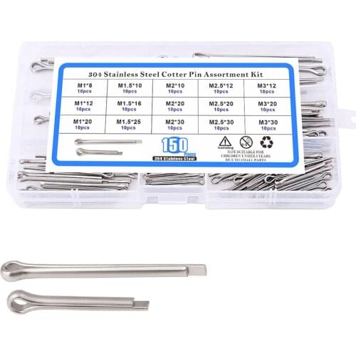 150pcs/lot 304 Stainless Steel GB91 Split Pin M1-M3 Hairpin Pin Combination Set Boxed