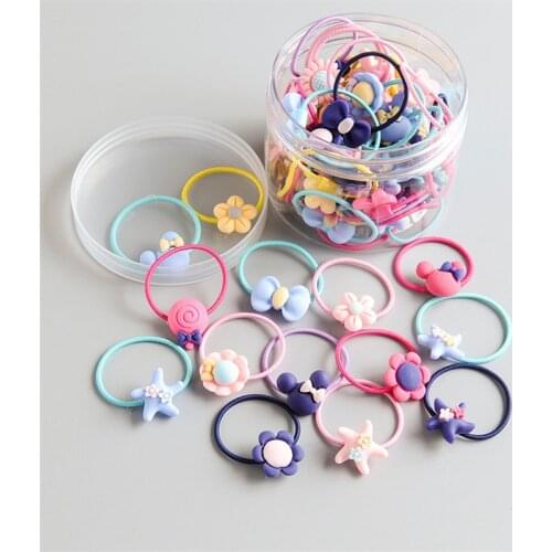 30PCS New Frosted Elastic Rubber Hair Bands Girls Floral Ponytail Holders Headband Cartoon Mix Scrunchies Elastic Hair Rings
