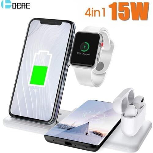 4 In 1 Charging Dock Station For Apple Watch iPhone X XS XR 8 11 Samsung S20 S10 Airpods Pro 15W Qi Fast Wireless Charger Stand