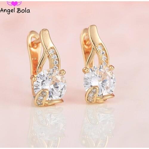 585 Rose Gold Unique Hyperbole Curve Earring Women Simple Fine Fashion Jewelry New Round Big Natural Zircon Drop Earrings