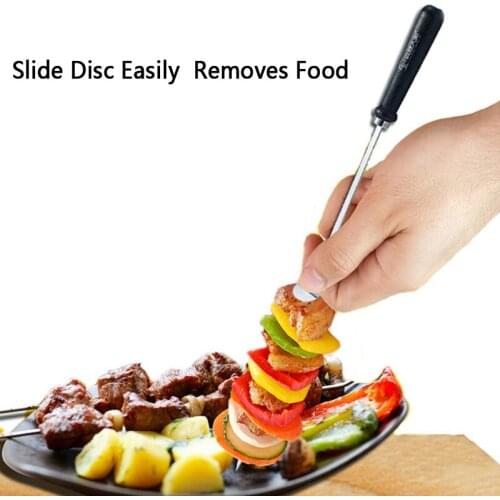 6pcs Wooden BBQ Skewers with Food Remover Ring Portable Stainless Steel Wide BBQ Kabob Sticks Brazilian Kebab Rotisserie Maker