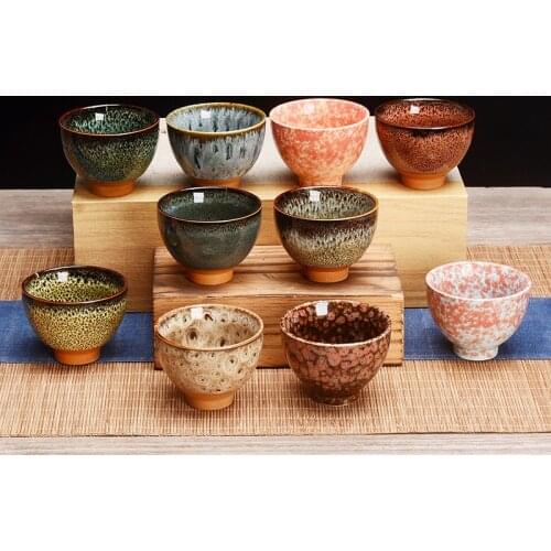 6Pcs/Set Chinese Ceramic Tea Cup Creative Ice Cracked Glaze Water Mug Porcelain Kiln Change Small Tea Bowl Kung Fu Drinkware