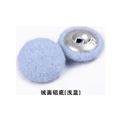 Free shipping 30pcs/lot light blue suede cover aluminum bottom button coat female cotton cloth covered buttons 15mm-28mm