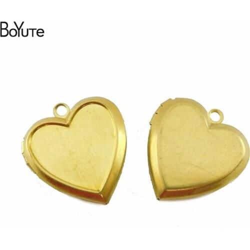 BoYuTe (100 Pieces/Lot) 17MM 23MM Heart Lockets Brass Photo Locket Pendant Materials Diy Jewelry Accessories Wholesale