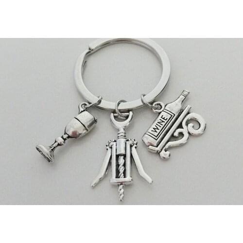 Wine Lovers Friendship Red Wine Opener Wine Glass Accessories Alloy Keychain Combination 3 Piece Gift Bars Jewelry