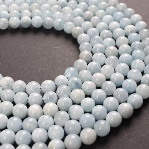 100% Natural Stone Beads Blue Aquamarine Stone Round Loose Beads 4 6 8 10 12mm For Bracelets Necklace Diy Jewelry Making