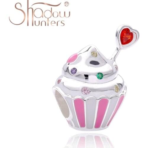SHADOWHUNTERS Real 925 Sterling Silver Enamel Ice Cream Charms With Colorful Zircon DIY Jewelry Beads Gift Childhood Collection