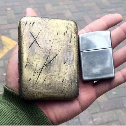 Knife Mark Pure Copper Engraving Cigarette Case 16 Sticks Cigarettes Anti-pressure Portable Storage Smoking Vintage Box