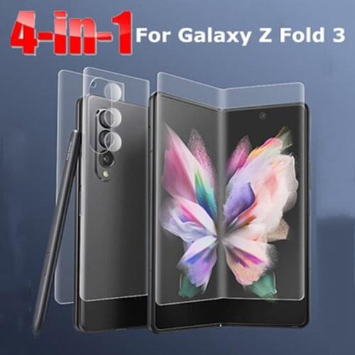 4in1 full cover hydrogel film case for samsung galaxy z fold3 fold 3 5g 7.6" ​front back screen protector camera film not glass
