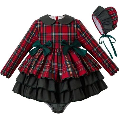 Pettigirl Autumn Red Baby Clothing Sets Christmas Grid Dress+PP Pants+Bonnet Girls Party Costumes Children Clothes G-DMCS208-245