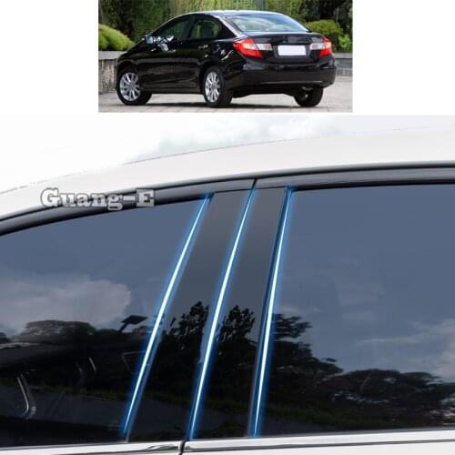 For Honda Civic 9th 2011-2015 Car PC Material Pillar Post Cover Door Trim Window Piano Black Molding Sticker Plate 8pcs