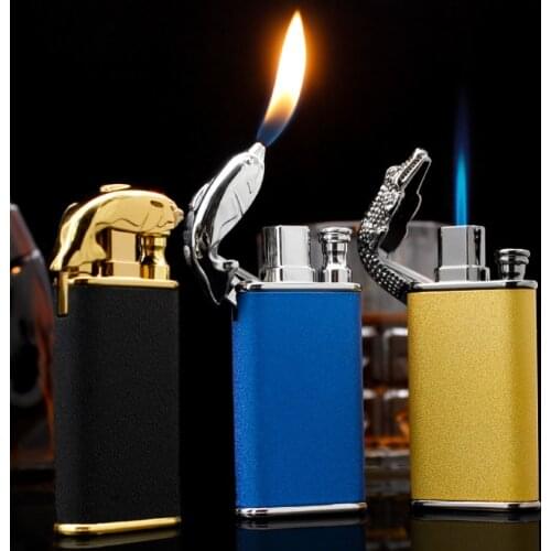 Double fire butane Inflatable gas cigarette lighter creative abrazine Jet torch flame windproof metal pipe cigar smoking igniter