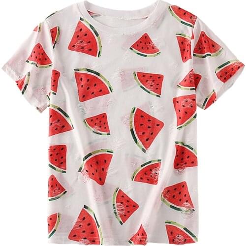 Zuolunouba Summer Cool Clothes Holes T Shirt Women Fashion Watermelon Harajuku High Quality Girl Tees Short Sleeve Women Tops