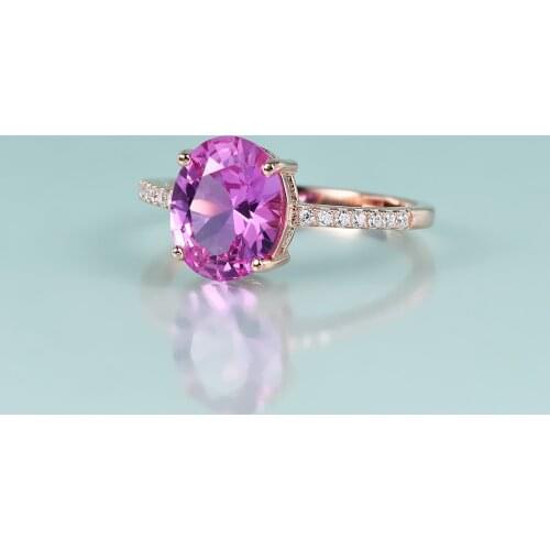 GEMS BEAUTY Rose Gold Filled Sterling Silver Lab Pink Sapphire Rings Handmade Oval Cut Romantic For Women Engagement Rings