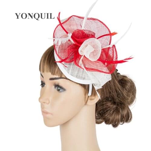 Nice Sinamay Wedding Headpiece Hair Clip Bride Fascinators Hats Fancy Feather Mariage Bridal Chapeau Cap For Womens Ladies Hats