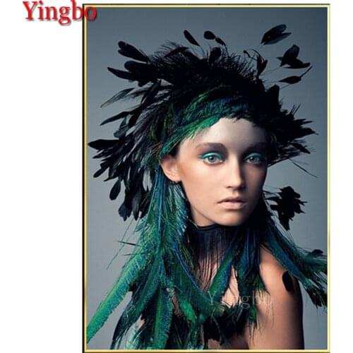 Green Feather Woman 5d diy diamond paintings full round drill 3d Cross stitch,diamond mosaic Sets home decor handmade gift
