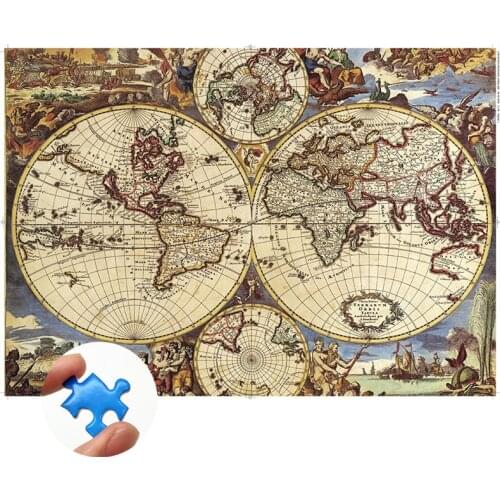 Cardboard Jigsaw Puzzle 1000 Pieces Decompression Educational Toys for Adults Kids Parent Child Games Antique World Map