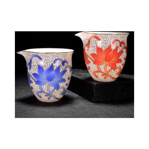 Jingdezhen Ceramic Enamel Hand-painted Gold Silk Lotus Fair Tea Cup Handmade Porcelain Gongdao Cup Kungfu Tea Sea Teaware