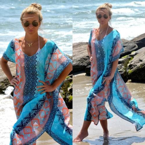 Fashion Summer Beach Cover Ups Kimono Vintage Print Floral Holiday Bikini Outing Boho Loose Long Cardigan Female Beachwear