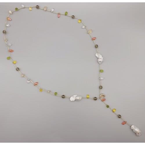 FoLisaUnique Peridot Citrine Smokey Quartz Baroque Pearls Necklace For Women Gift Crystals Metallic Thread Trendy Long Necklace