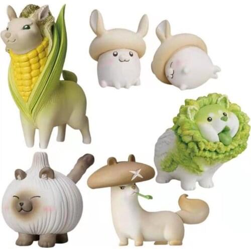 Cute Cartoon Blind Box Vegetable Animal Elves Creative Figure Action Toys Corn Deer Dog Cat Doll Ornaments Model Decor Gift